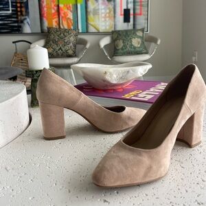 H&M beige suede block heels
